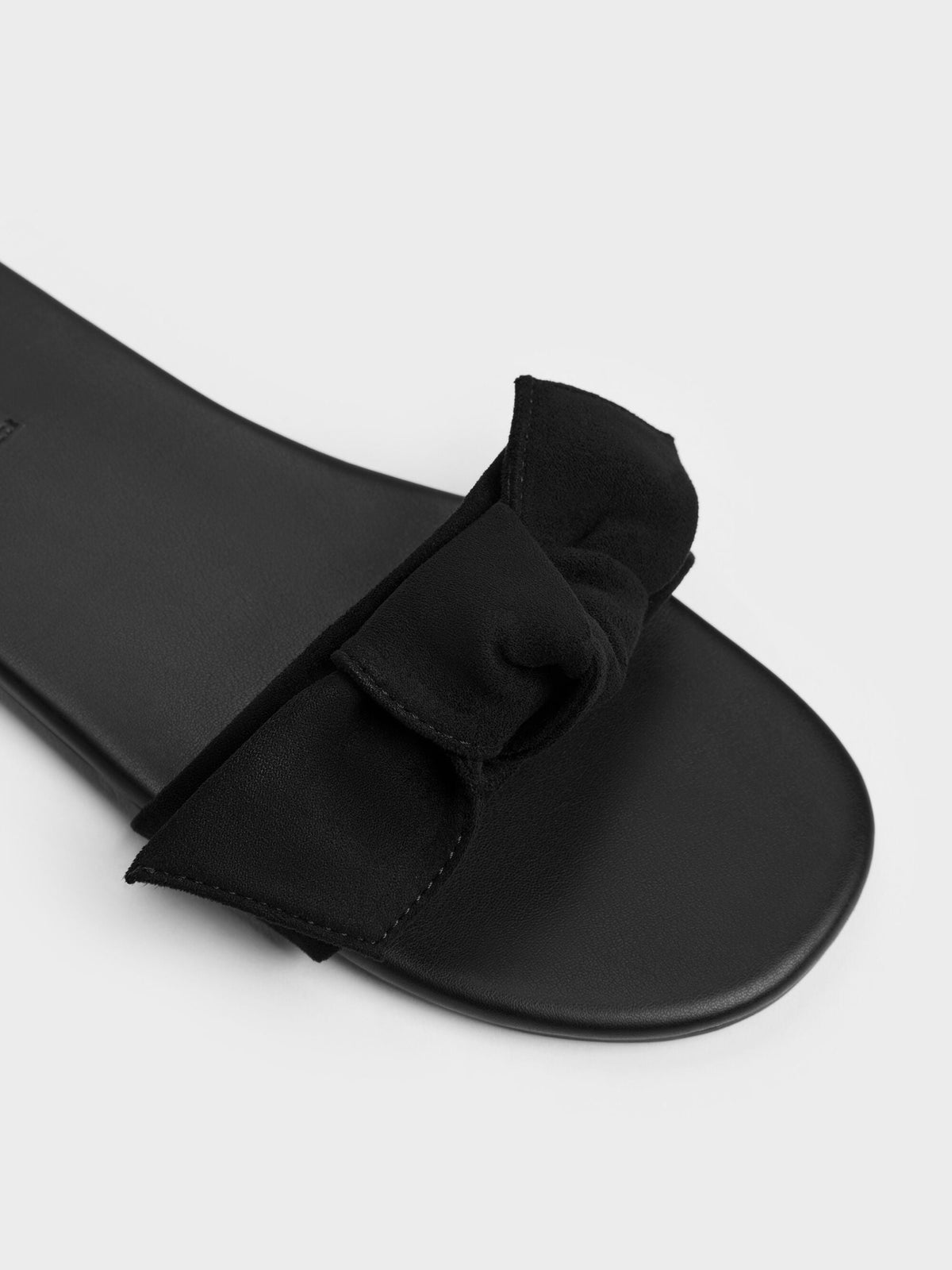 CHARLES & KEITH Featured | Anika Faux Suede Knot-Bow Slides - Black Textured
