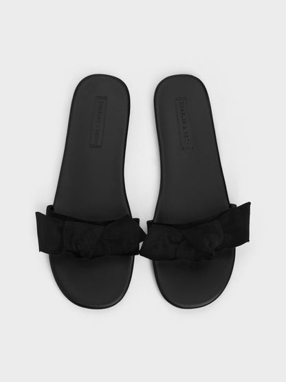 CHARLES & KEITH Featured | Anika Faux Suede Knot-Bow Slides - Black Textured