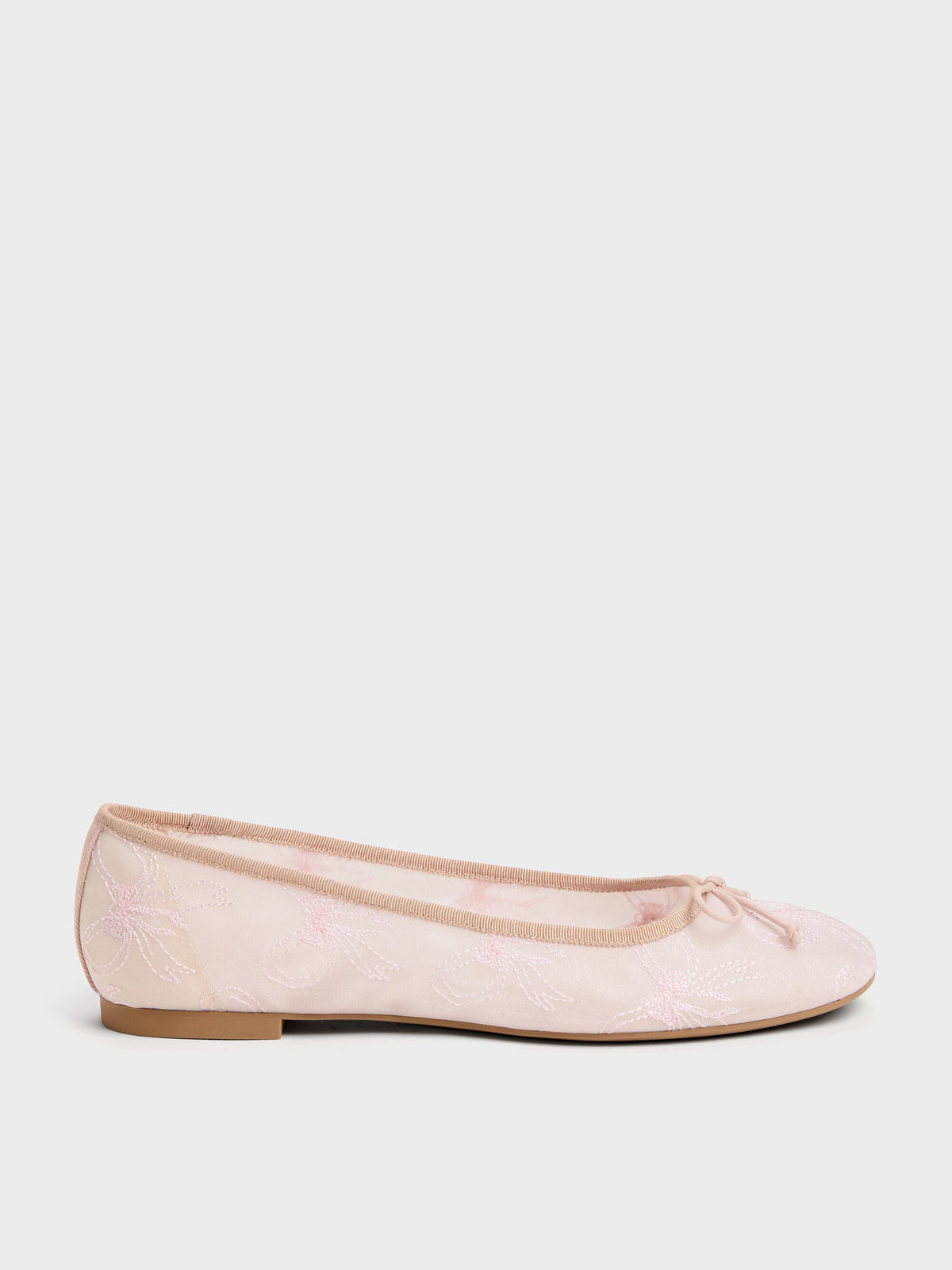 CHARLES & KEITH Trending | Embroidered-Mesh Bow Ballet Flats - Light Pink