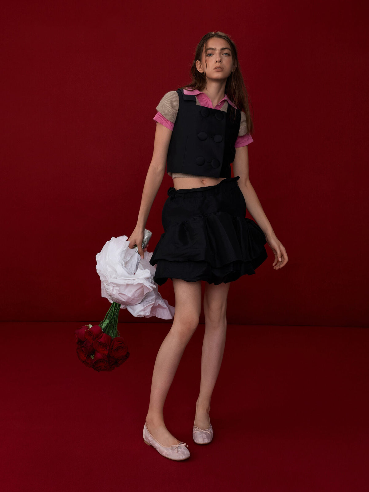 CHARLES & KEITH Trending | Embroidered-Mesh Bow Ballet Flats - Light Pink