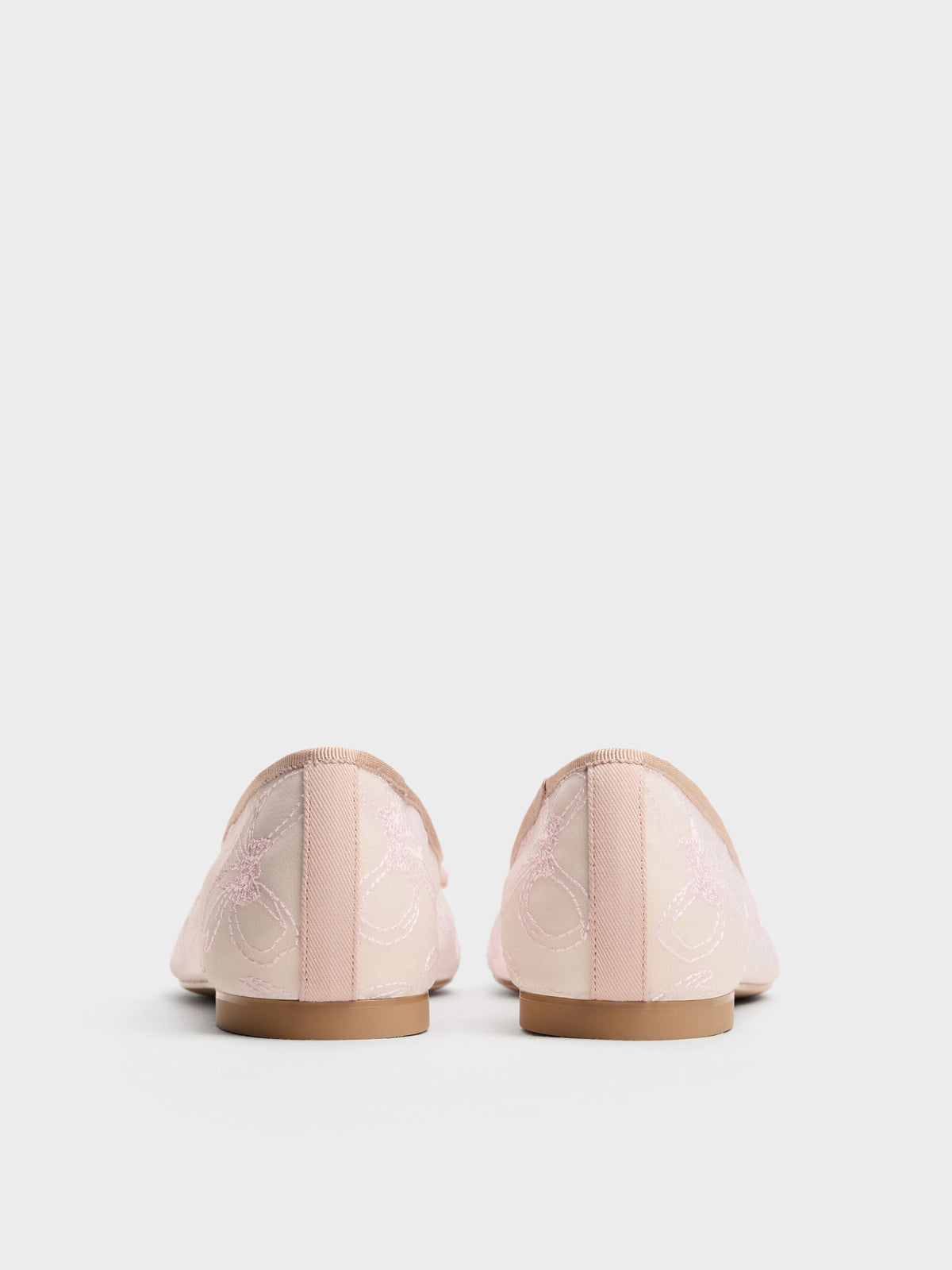 CHARLES & KEITH Trending | Embroidered-Mesh Bow Ballet Flats - Light Pink