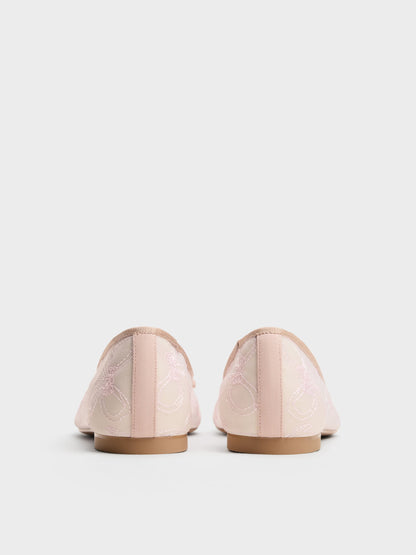 CHARLES & KEITH Trending | Embroidered-Mesh Bow Ballet Flats - Light Pink
