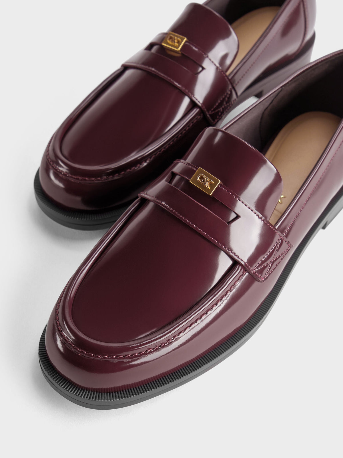 CHARLES & KEITH Quality | Georgina Leather Penny Loafers - Burgundy