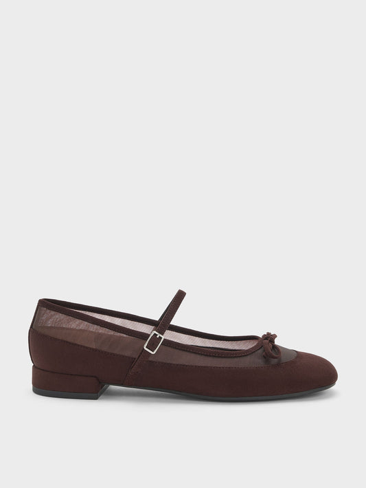 CHARLES & KEITH Deals | Mulligan Faux Suede & Mesh Mary Janes - Dark Brown Textured