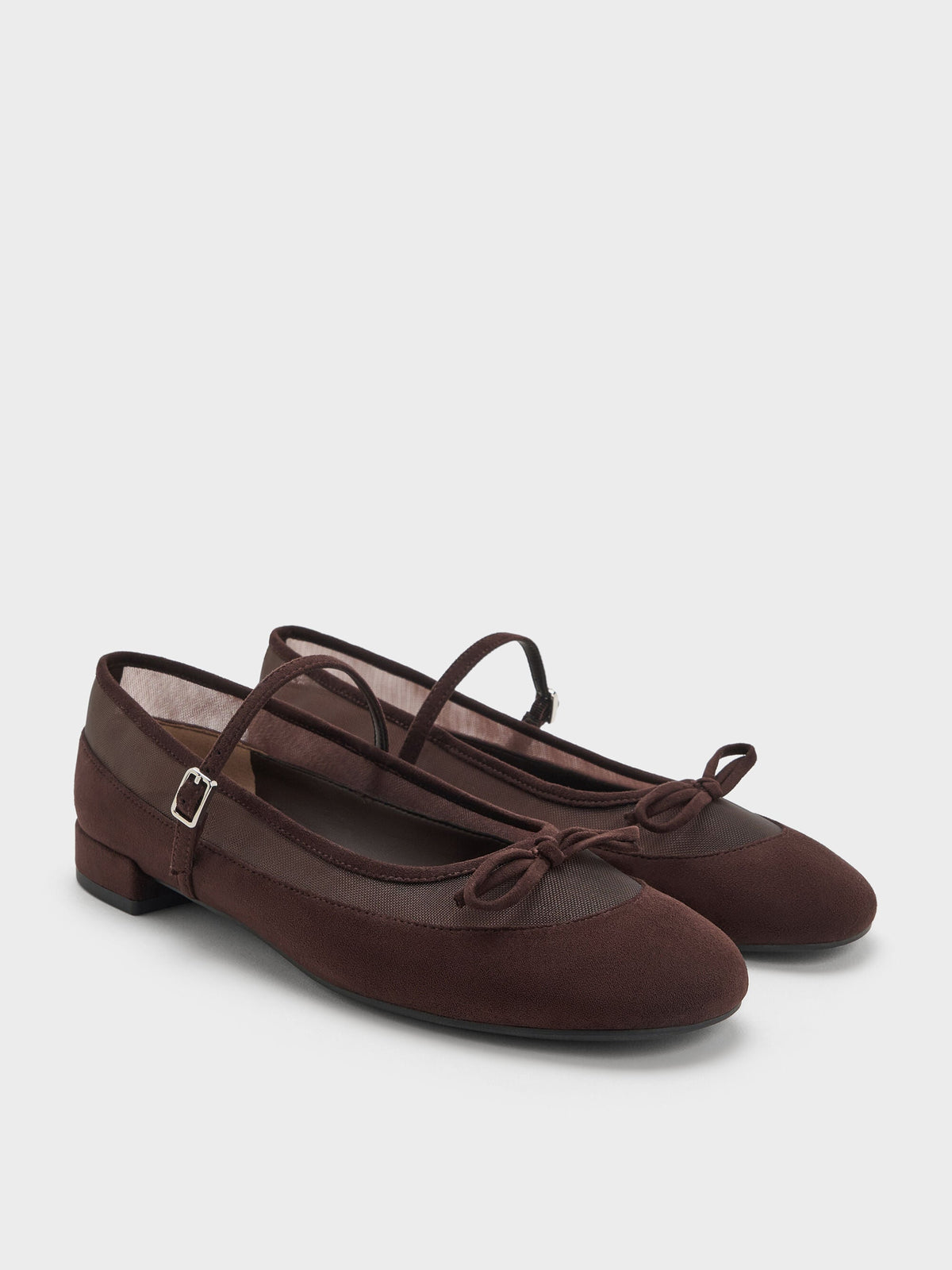 CHARLES & KEITH Deals | Mulligan Faux Suede & Mesh Mary Janes - Dark Brown Textured