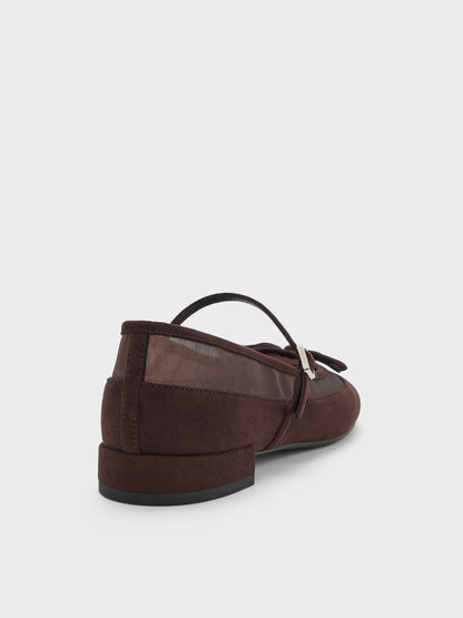 CHARLES & KEITH Deals | Mulligan Faux Suede & Mesh Mary Janes - Dark Brown Textured