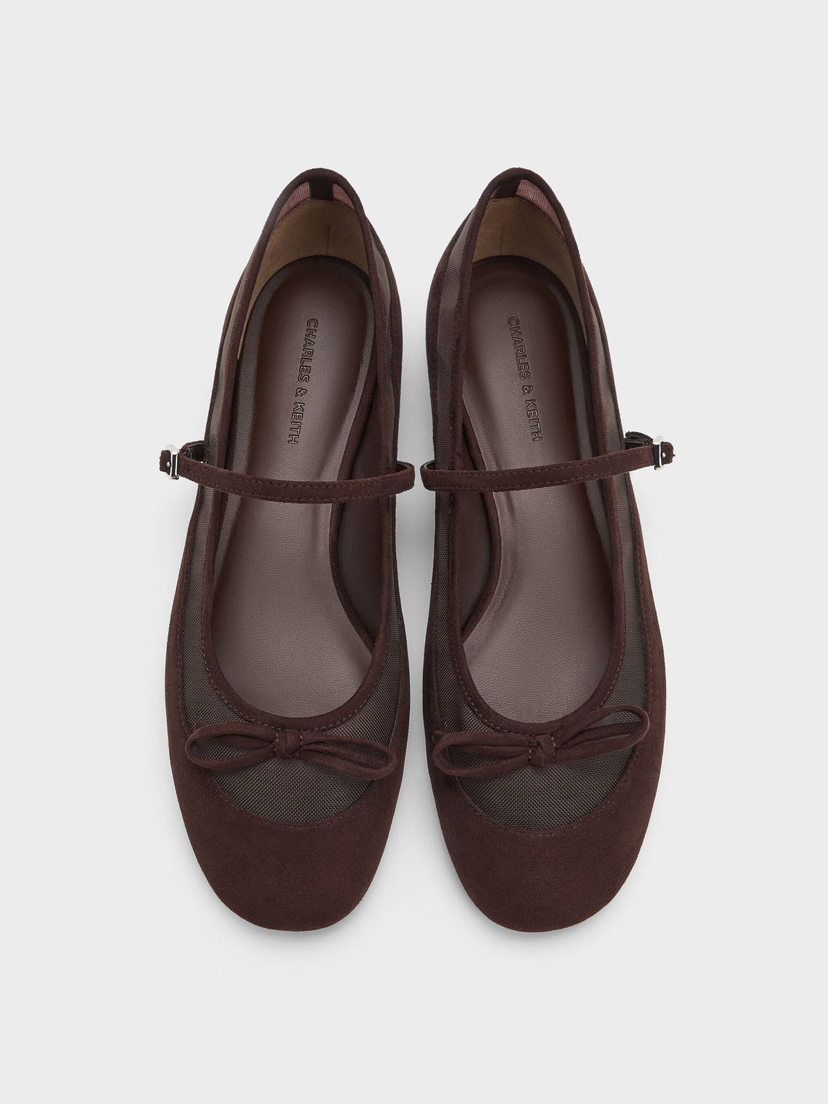 CHARLES & KEITH Deals | Mulligan Faux Suede & Mesh Mary Janes - Dark Brown Textured