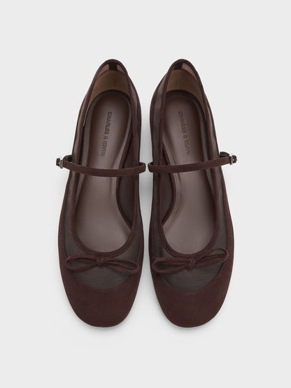 CHARLES & KEITH Deals | Mulligan Faux Suede & Mesh Mary Janes - Dark Brown Textured