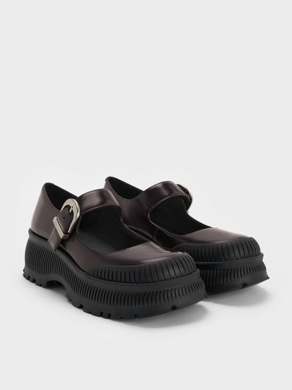 CHARLES & KEITH Deals | Darra Platform Mary Janes - Burgundy