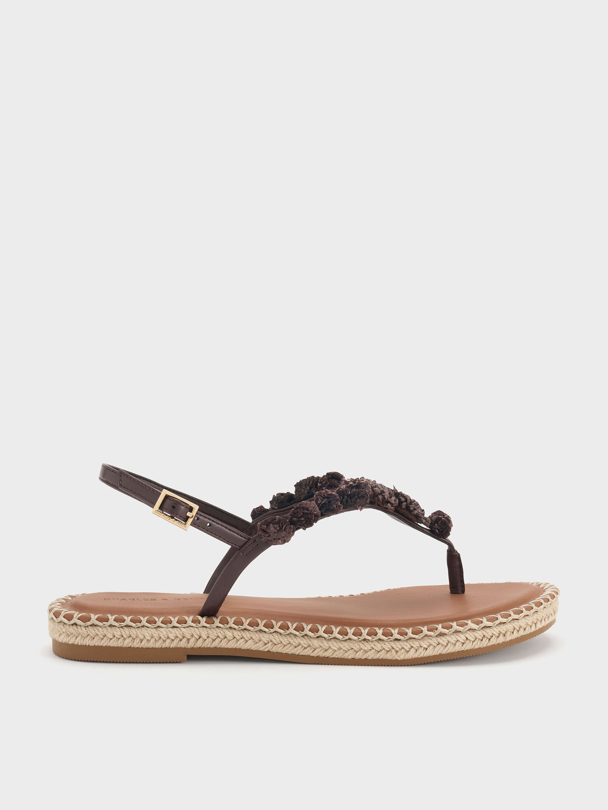 CHARLES & KEITH Hot Sale | Flower Espadrille Thong Sandals - Dark Brown