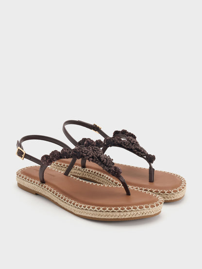 CHARLES & KEITH Hot Sale | Flower Espadrille Thong Sandals - Dark Brown
