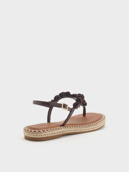 CHARLES & KEITH Hot Sale | Flower Espadrille Thong Sandals - Dark Brown