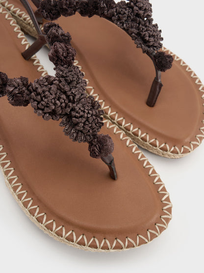 CHARLES & KEITH Hot Sale | Flower Espadrille Thong Sandals - Dark Brown