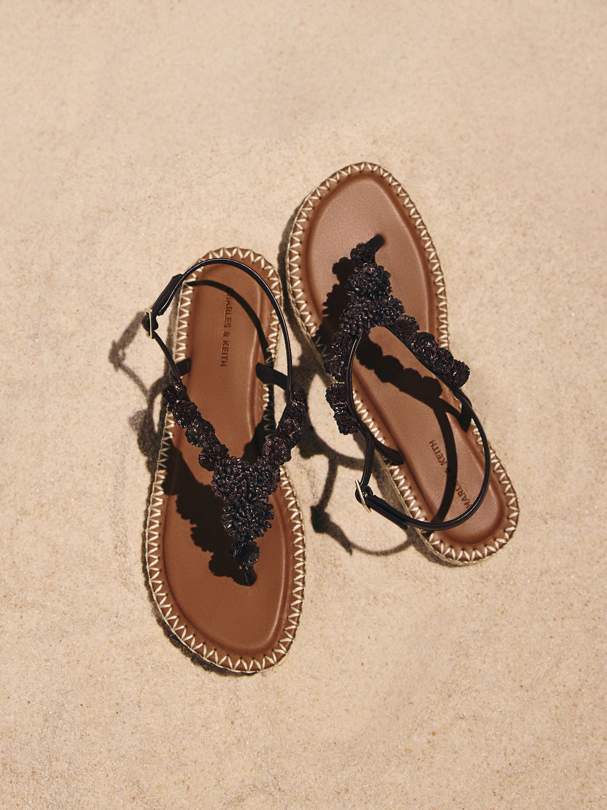 CHARLES & KEITH Hot Sale | Flower Espadrille Thong Sandals - Dark Brown