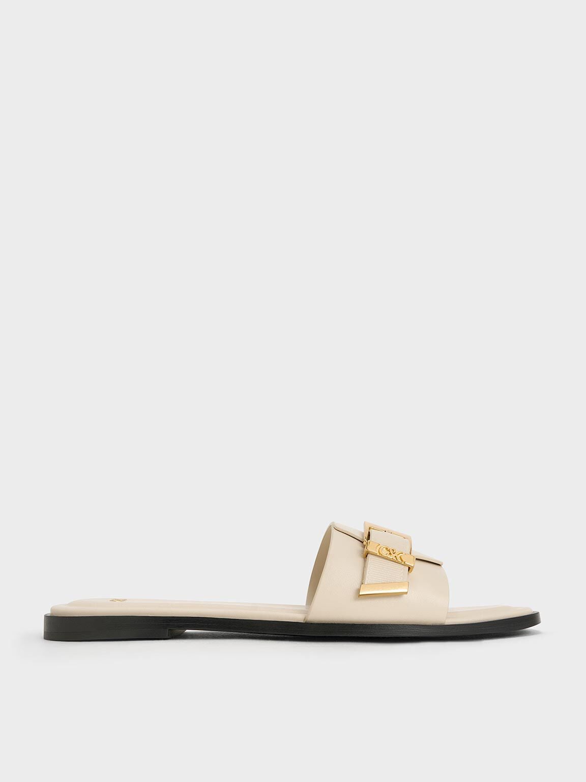 CHARLES & KEITH Classic | Whitney Leather Slide Sandals - Chalk