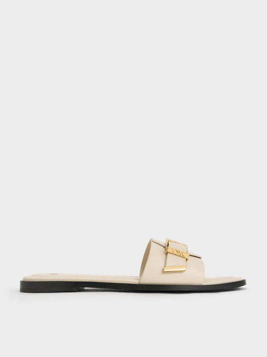 CHARLES & KEITH Classic | Whitney Leather Slide Sandals - Chalk