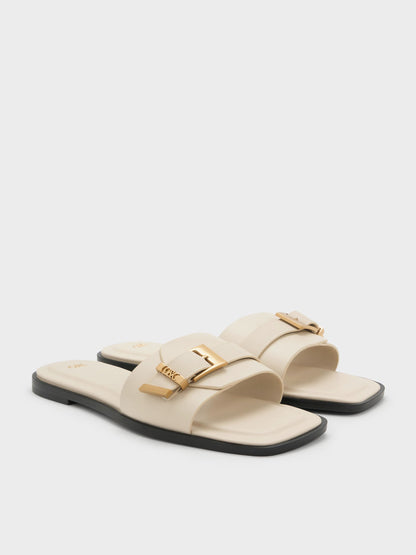 CHARLES & KEITH Classic | Whitney Leather Slide Sandals - Chalk