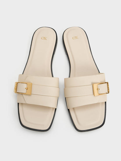 CHARLES & KEITH Classic | Whitney Leather Slide Sandals - Chalk