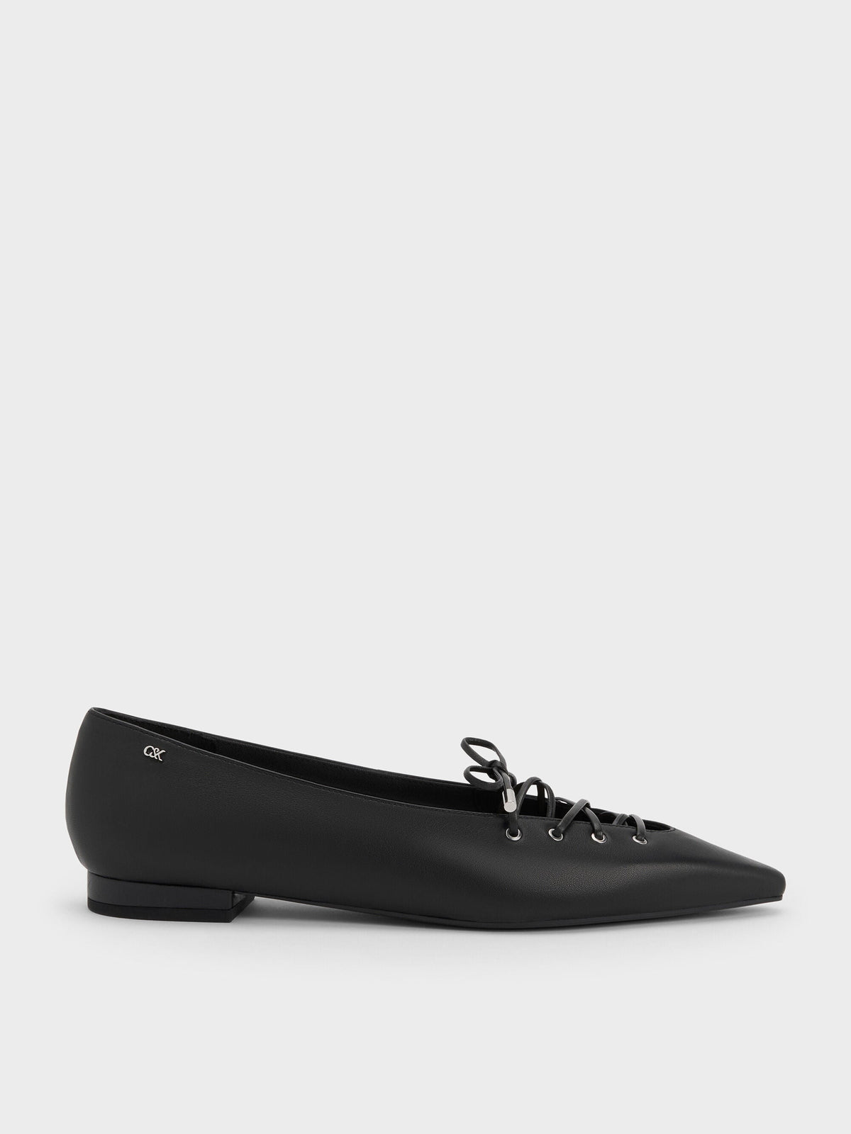 CHARLES & KEITH Top Pick | Jianna Leather Lace-Tie Flats - Black