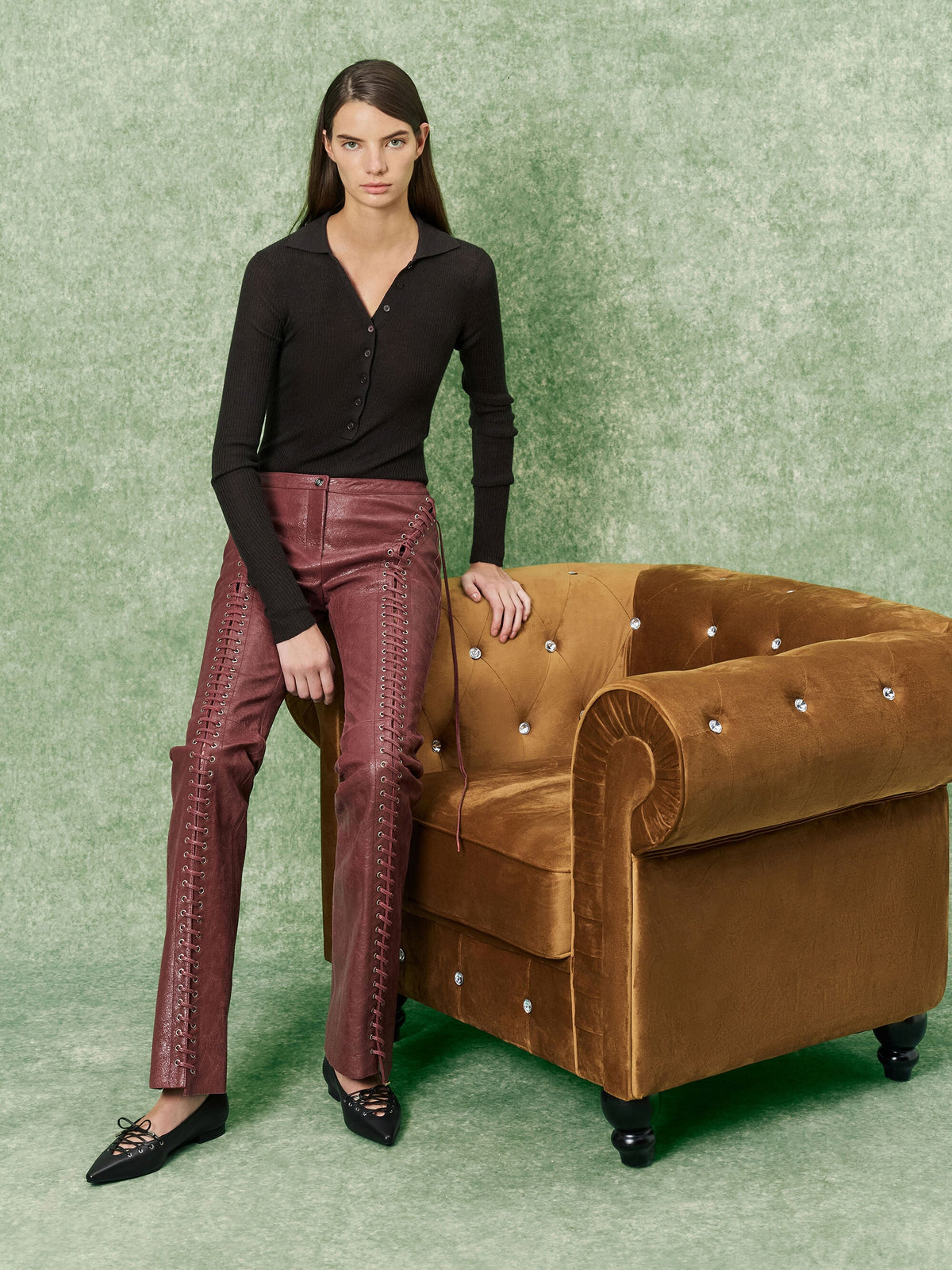 CHARLES & KEITH Top Pick | Jianna Leather Lace-Tie Flats - Black