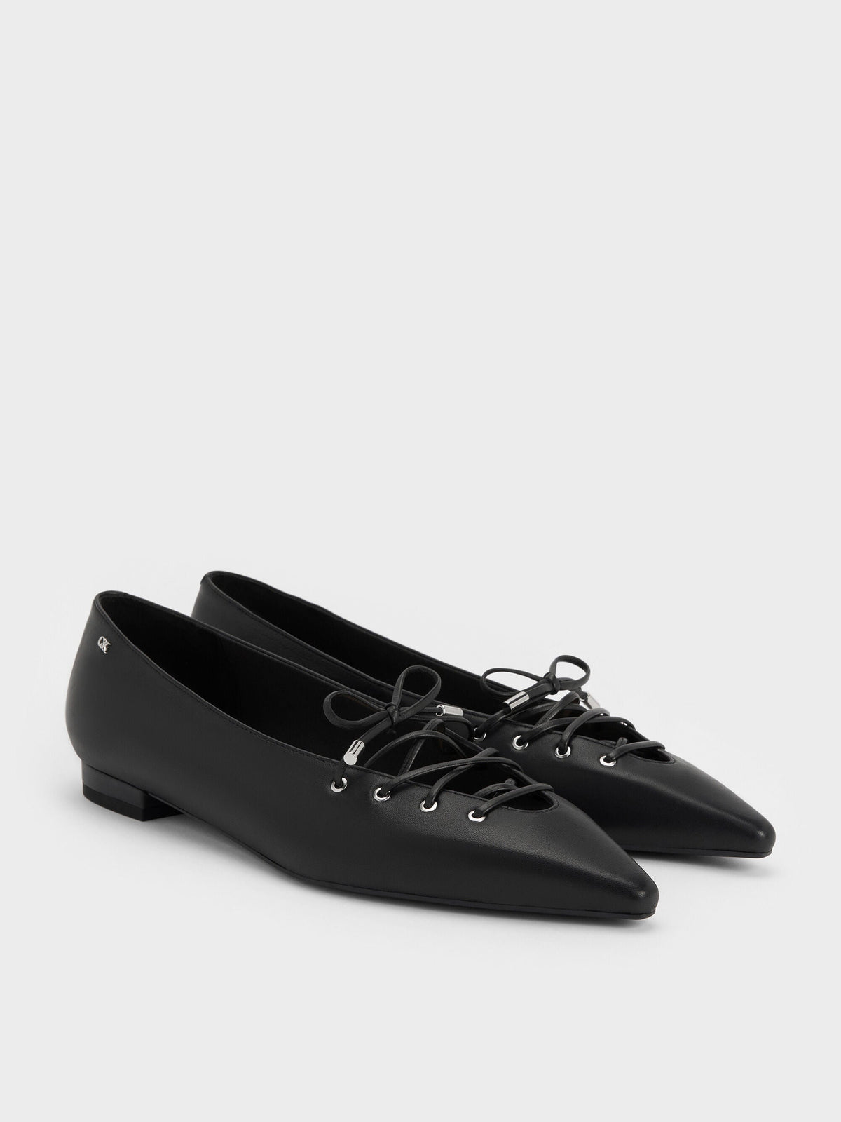CHARLES & KEITH Top Pick | Jianna Leather Lace-Tie Flats - Black