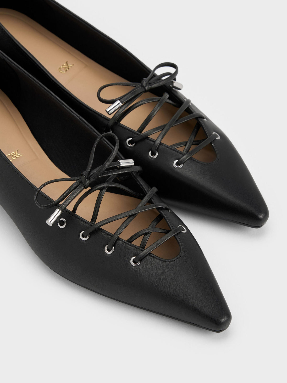 CHARLES & KEITH Top Pick | Jianna Leather Lace-Tie Flats - Black
