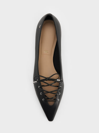 CHARLES & KEITH Top Pick | Jianna Leather Lace-Tie Flats - Black