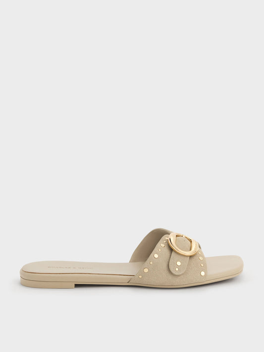 CHARLES & KEITH Discount | Studded Buckled Slide Sandals - Beige