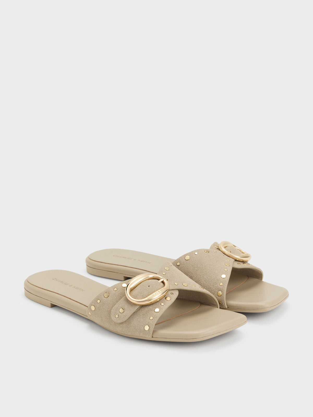 CHARLES & KEITH Discount | Studded Buckled Slide Sandals - Beige