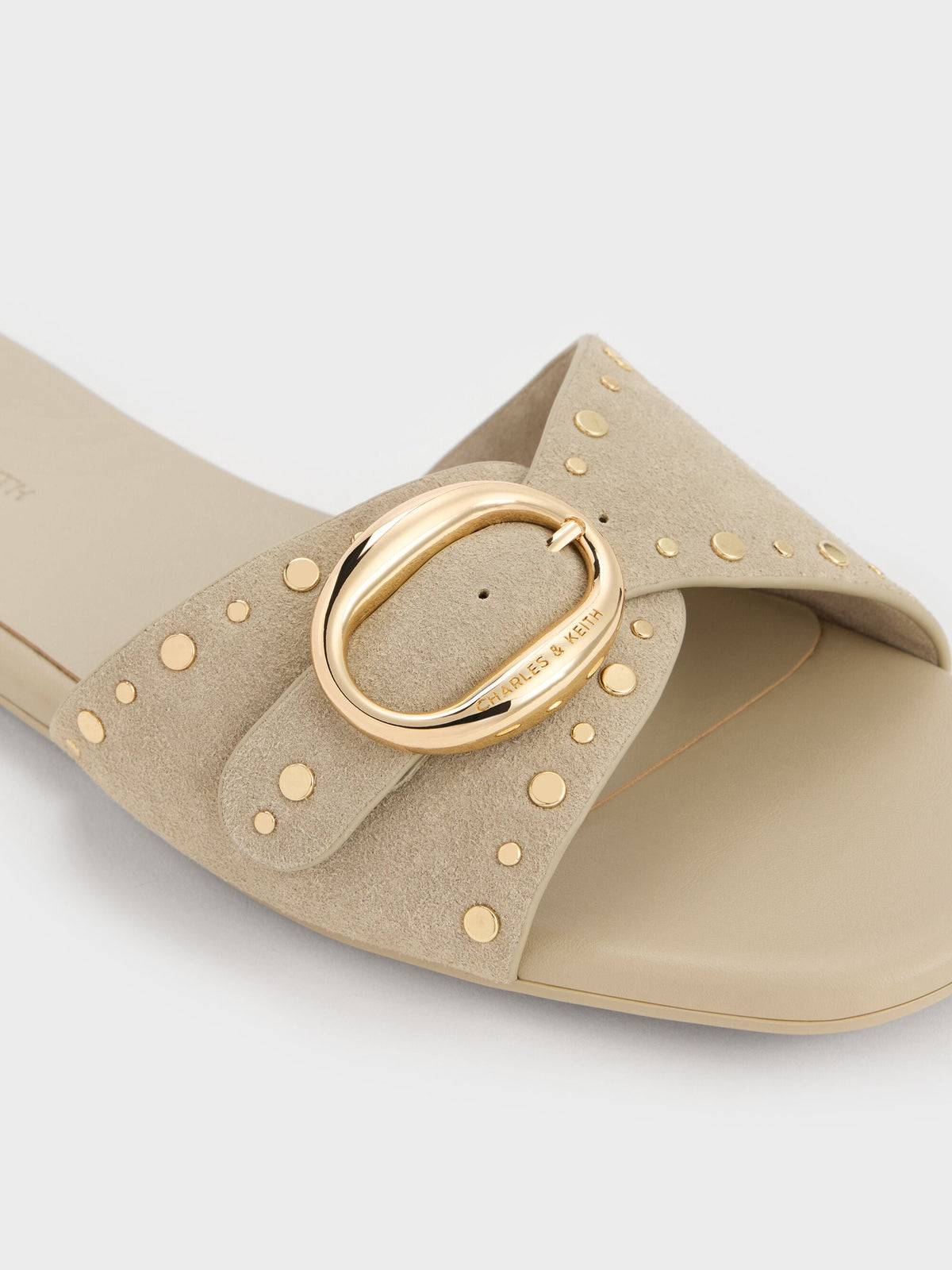 CHARLES & KEITH Discount | Studded Buckled Slide Sandals - Beige