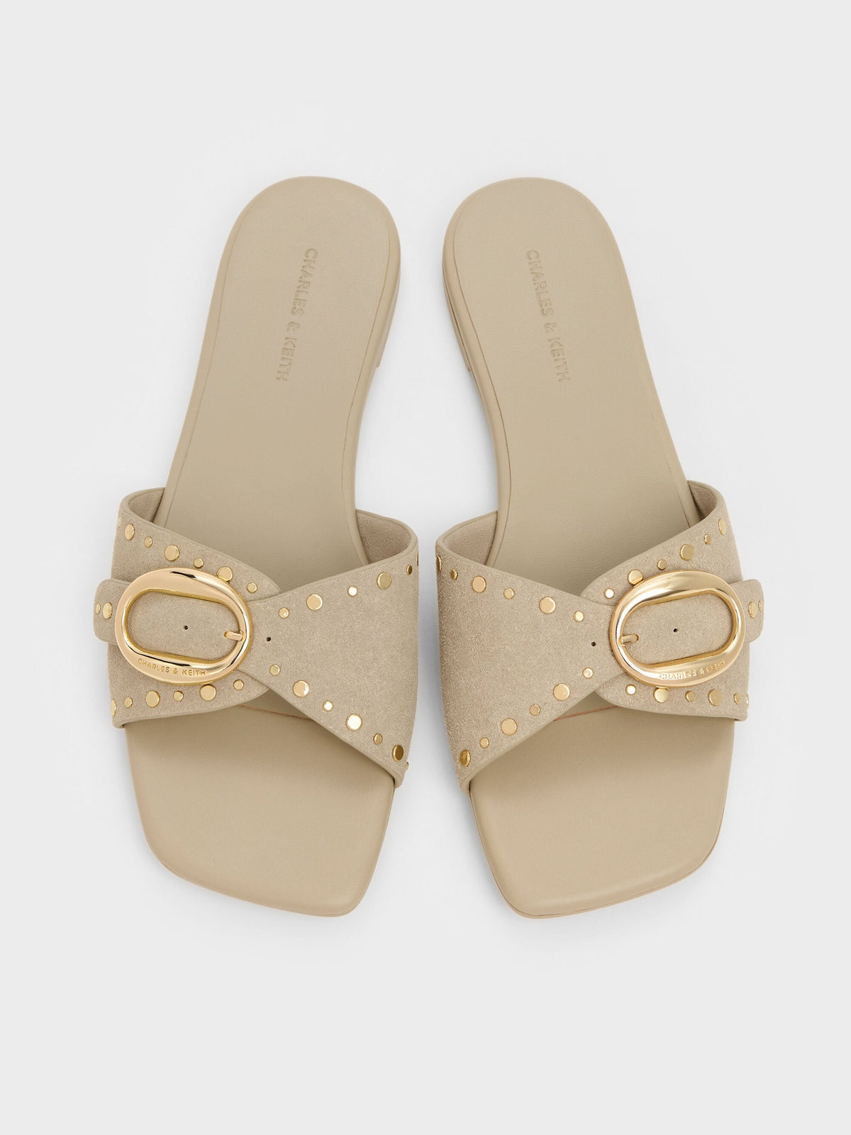 CHARLES & KEITH Discount | Studded Buckled Slide Sandals - Beige