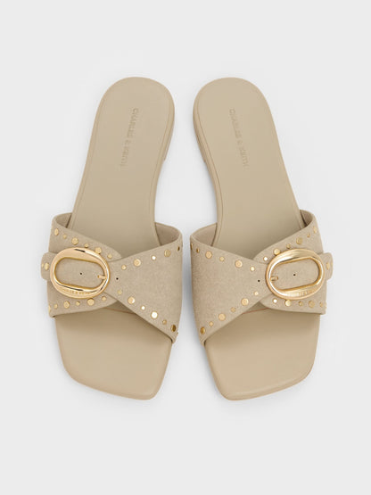 CHARLES & KEITH Discount | Studded Buckled Slide Sandals - Beige