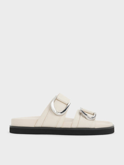 CHARLES & KEITH Everyday | Gabine Silver-Buckle Leather Slides - Chalk