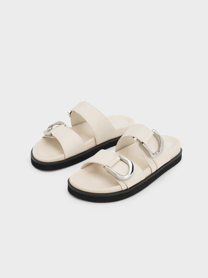 CHARLES & KEITH Everyday | Gabine Silver-Buckle Leather Slides - Chalk