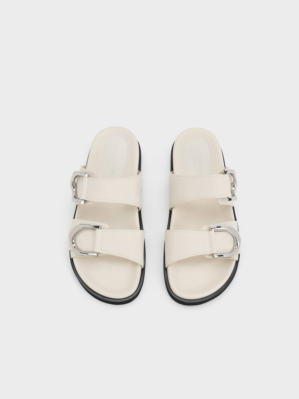 CHARLES & KEITH Everyday | Gabine Silver-Buckle Leather Slides - Chalk