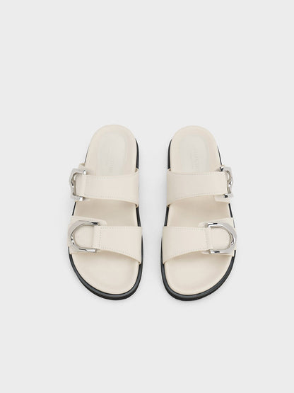 CHARLES & KEITH Everyday | Gabine Silver-Buckle Leather Slides - Chalk