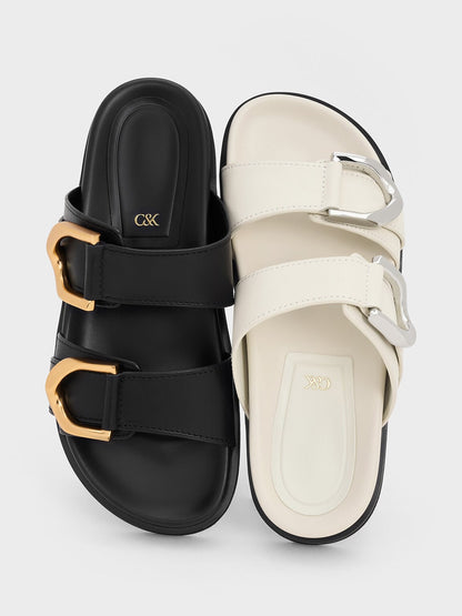CHARLES & KEITH Everyday | Gabine Silver-Buckle Leather Slides - Chalk