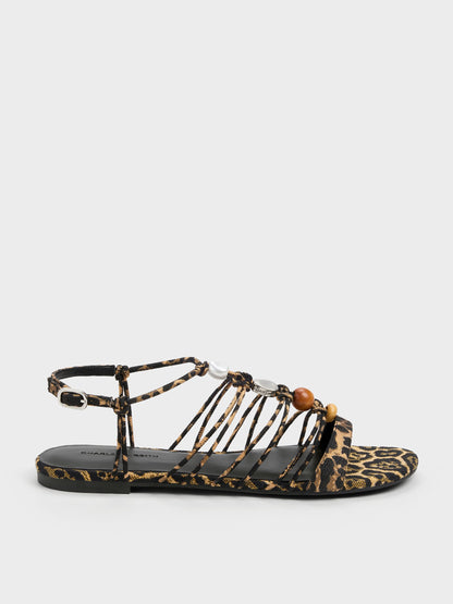CHARLES & KEITH Signature | Georgie Leopard-Print Bead Strappy Sandals - Animal Print Natural