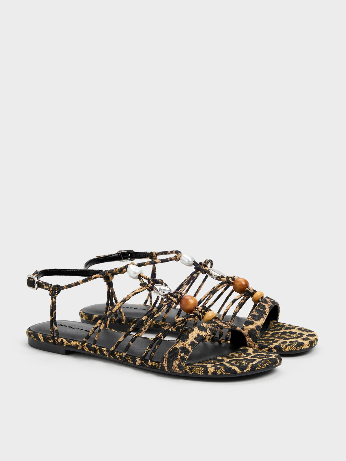 CHARLES & KEITH Signature | Georgie Leopard-Print Bead Strappy Sandals - Animal Print Natural