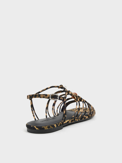 CHARLES & KEITH Signature | Georgie Leopard-Print Bead Strappy Sandals - Animal Print Natural