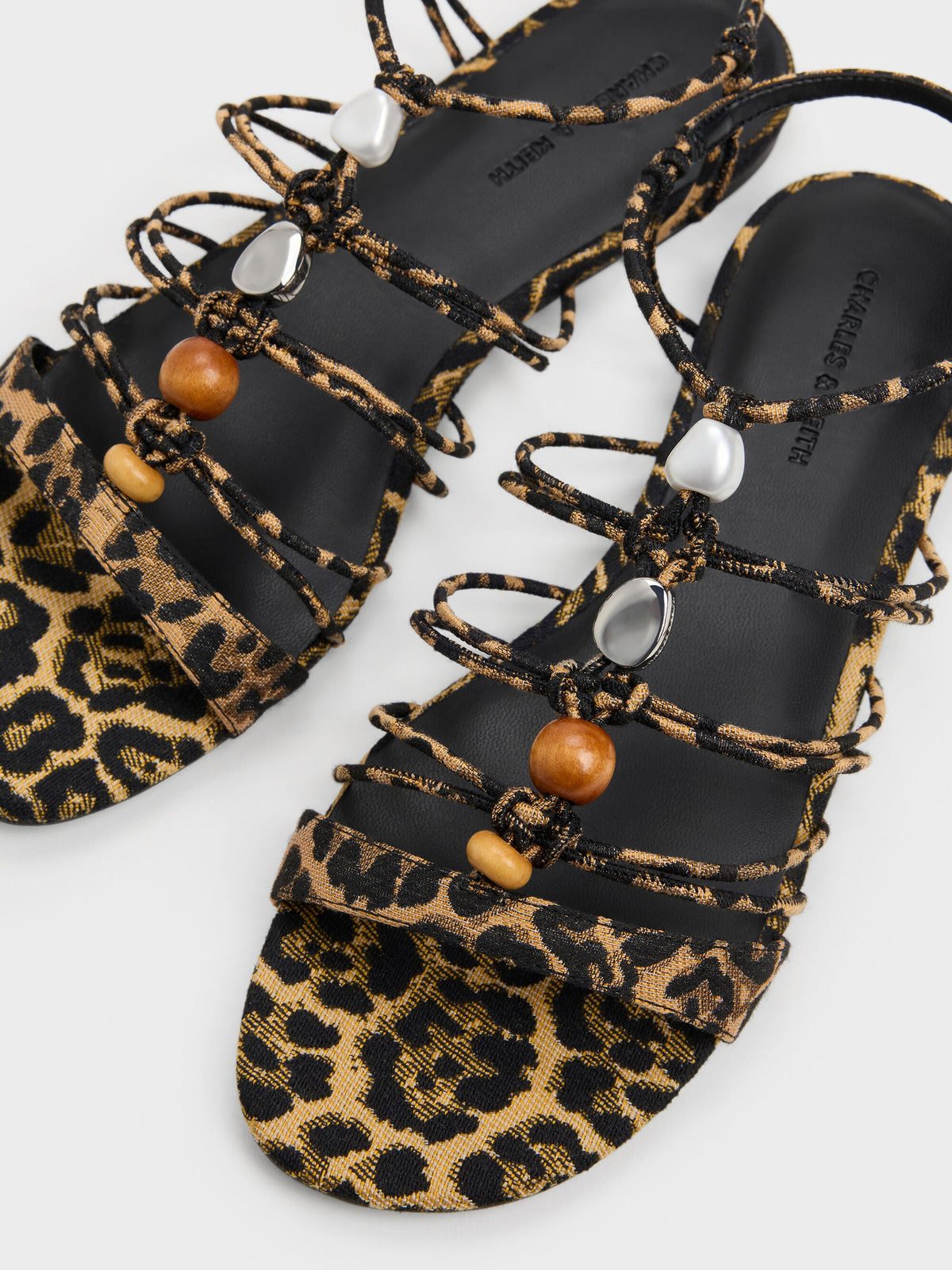 CHARLES & KEITH Signature | Georgie Leopard-Print Bead Strappy Sandals - Animal Print Natural