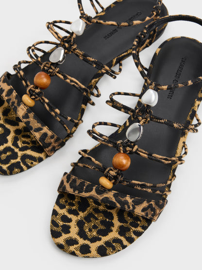 CHARLES & KEITH Signature | Georgie Leopard-Print Bead Strappy Sandals - Animal Print Natural