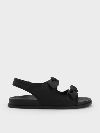 CHARLES & KEITH Value | Silk Knot-Bow Slingback Sandals - Black Textured