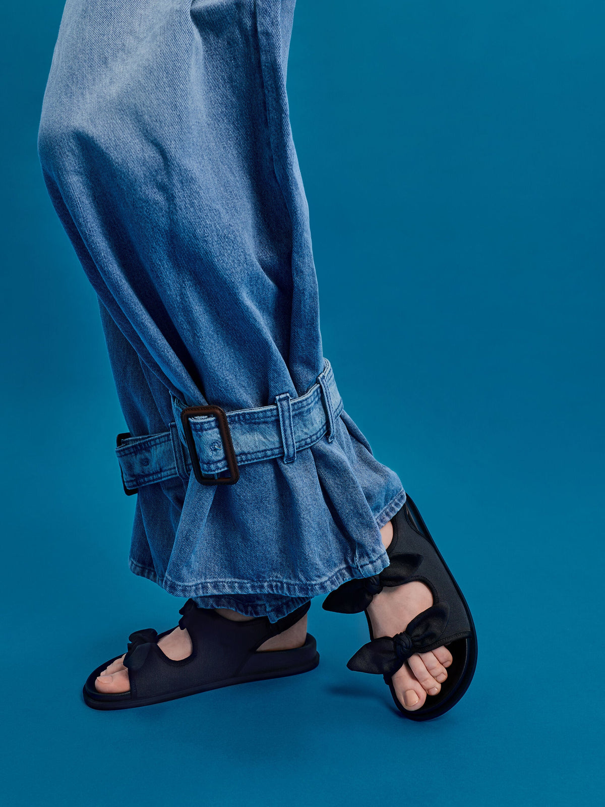 CHARLES & KEITH Value | Silk Knot-Bow Slingback Sandals - Black Textured