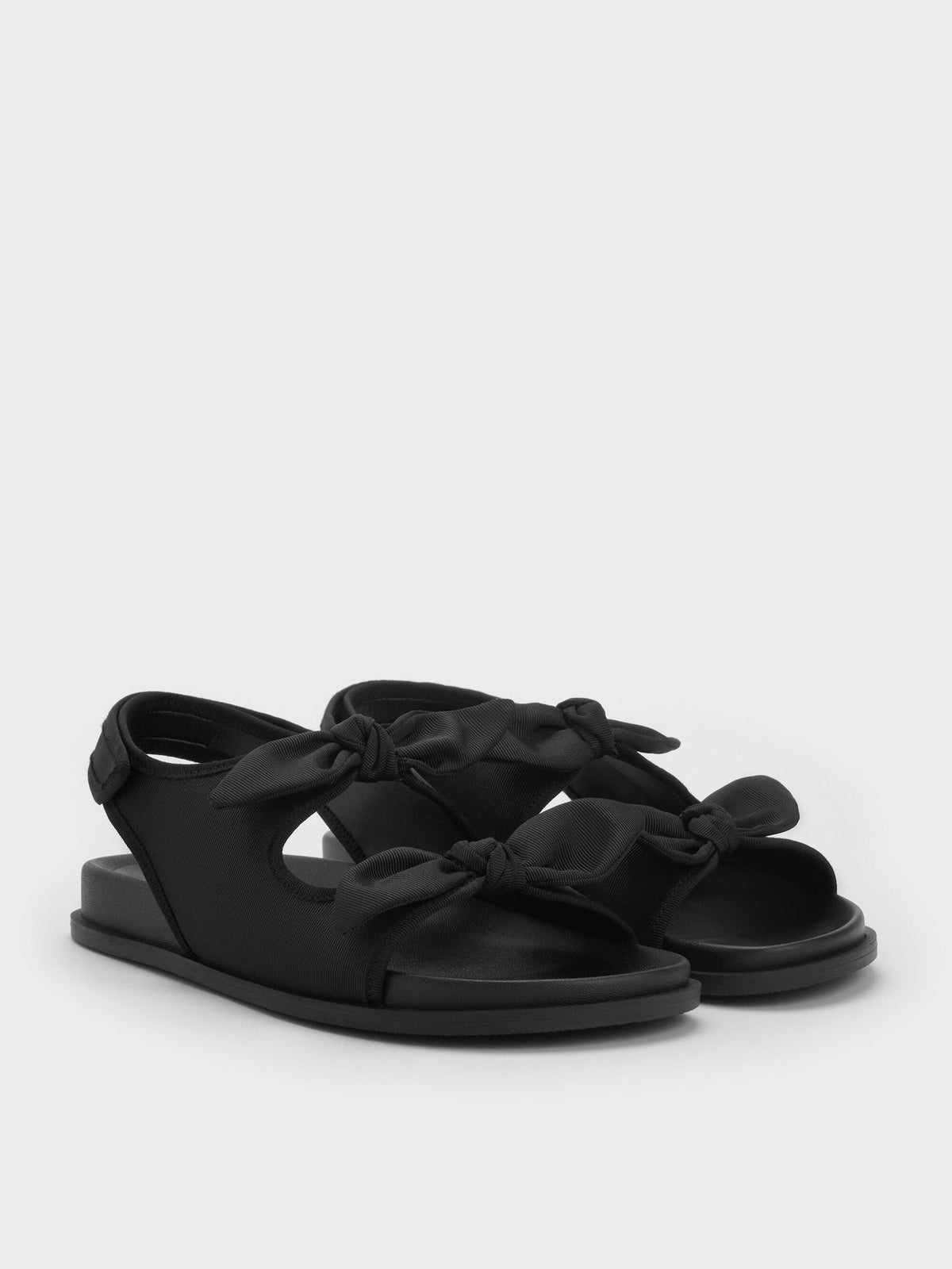 CHARLES & KEITH Value | Silk Knot-Bow Slingback Sandals - Black Textured