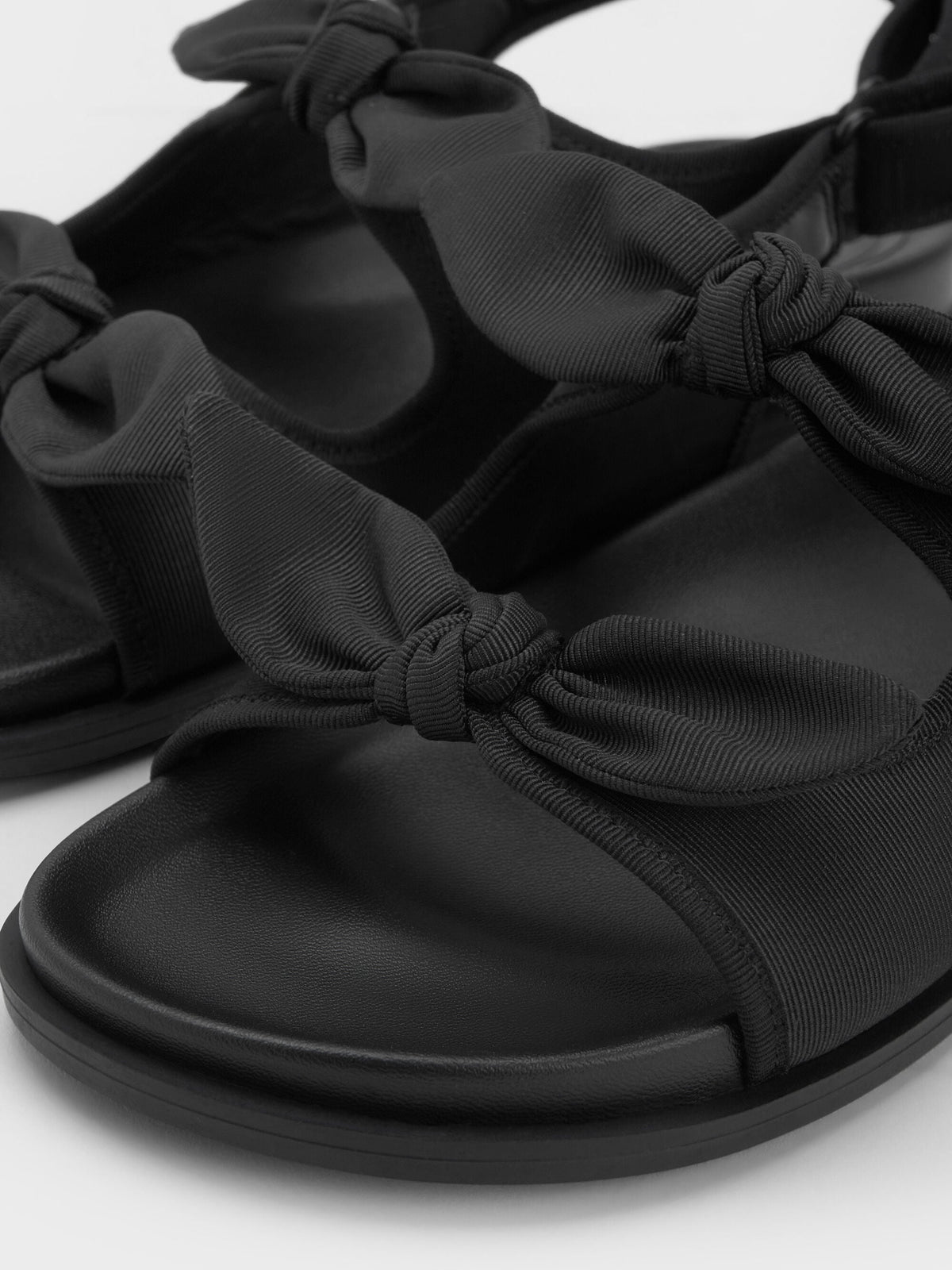 CHARLES & KEITH Value | Silk Knot-Bow Slingback Sandals - Black Textured