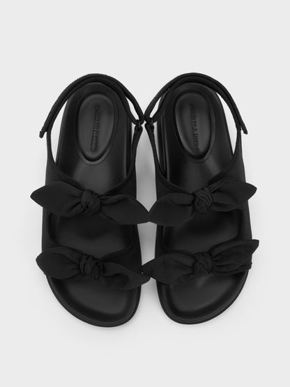 CHARLES & KEITH Value | Silk Knot-Bow Slingback Sandals - Black Textured