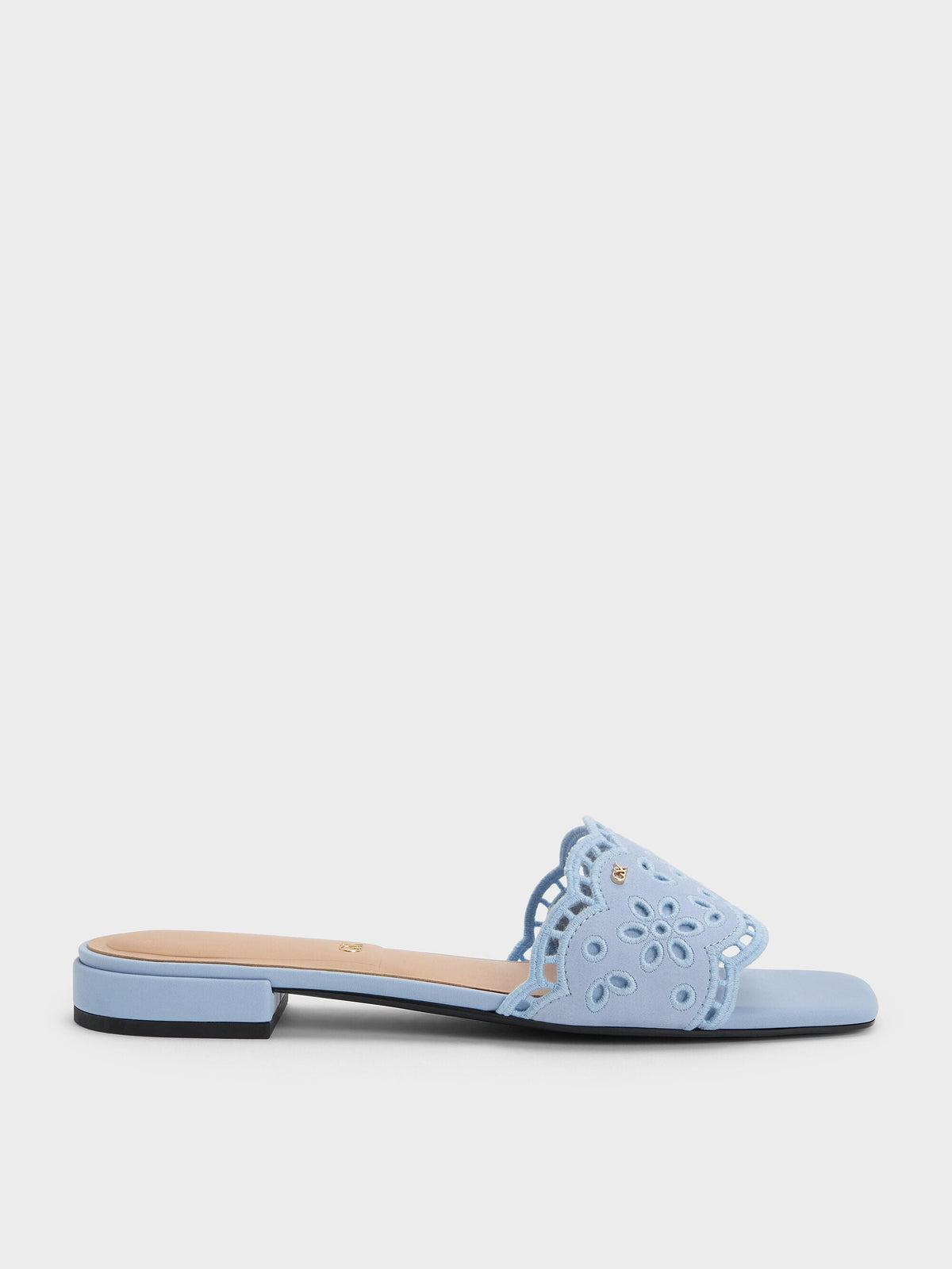 CHARLES & KEITH Trending | Leather Embroidered Slide Sandals - Light Blue