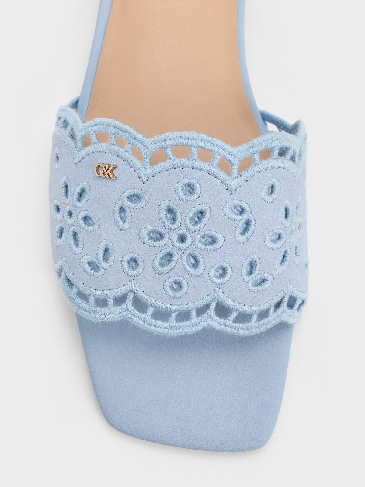CHARLES & KEITH Trending | Leather Embroidered Slide Sandals - Light Blue
