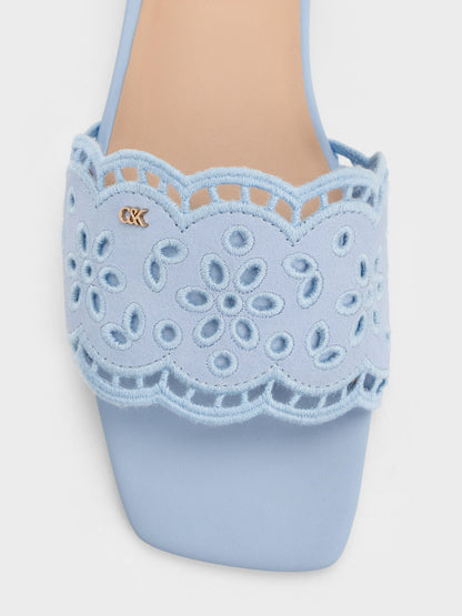 CHARLES & KEITH Trending | Leather Embroidered Slide Sandals - Light Blue